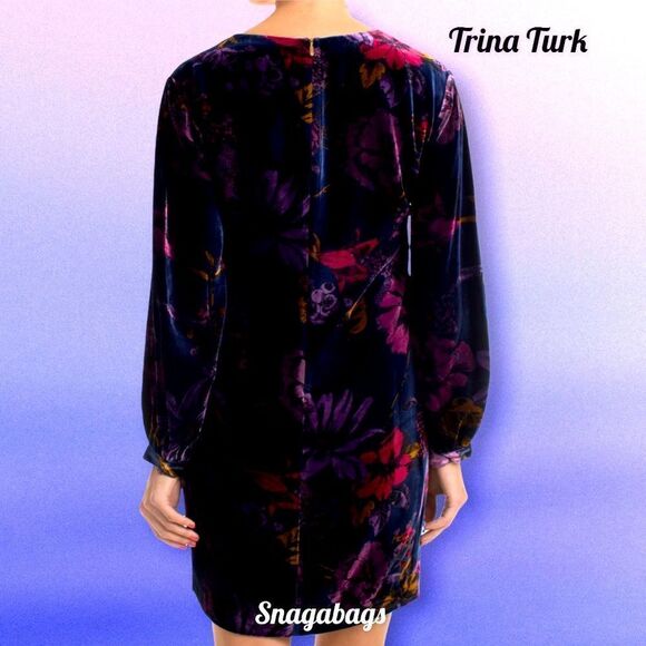 TRINA TURK NWT ECLAIR FLORAL PRINT VELOUR SILK DRESS MEDIUM - Picture 3 of 11